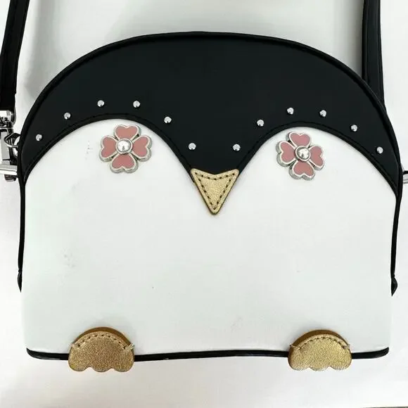 Kate Spade Penguin Crossbody Bag Dome Leather Black/White Novelty Purse - Picture 4 of 14